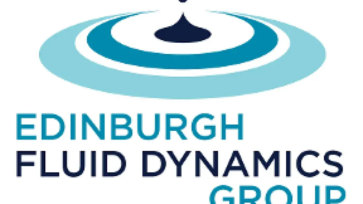 Edinburgh Fluid Dynamics Group logo text underneath graphical representation of a drop in water with expanding rings