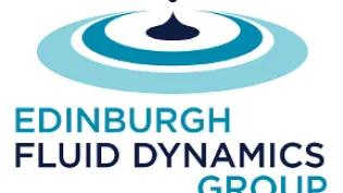 Edinburgh Fluid Dynamics Group logo text underneath graphical representation of a drop in water with expanding rings
