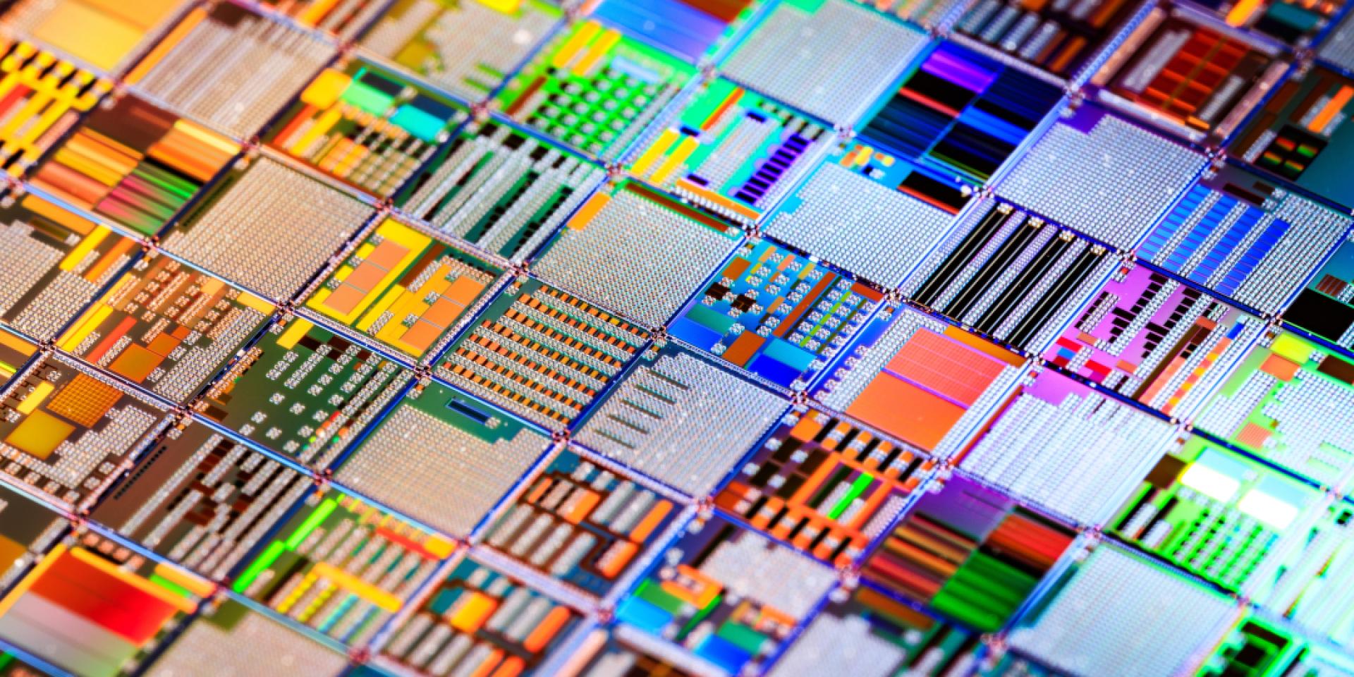 AI hardware multicoloured shiny circuit board network