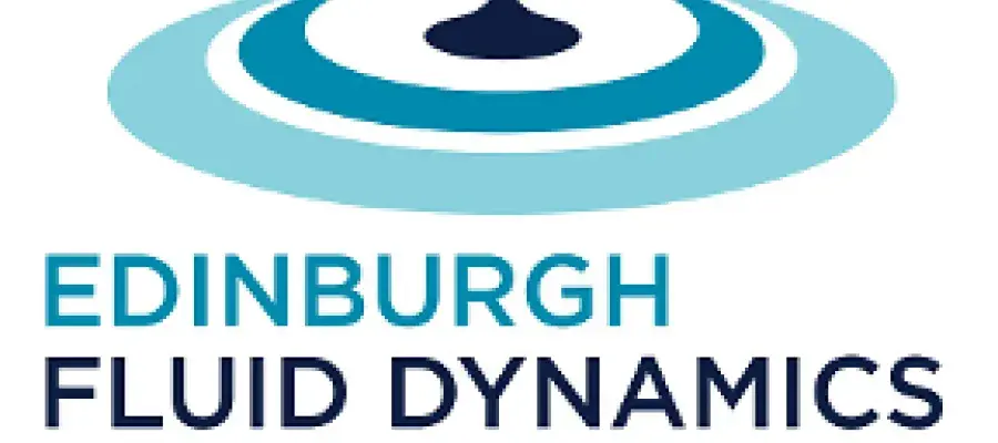Edinburgh Fluid Dynamics Group logo text underneath graphical representation of a drop in water with expanding rings