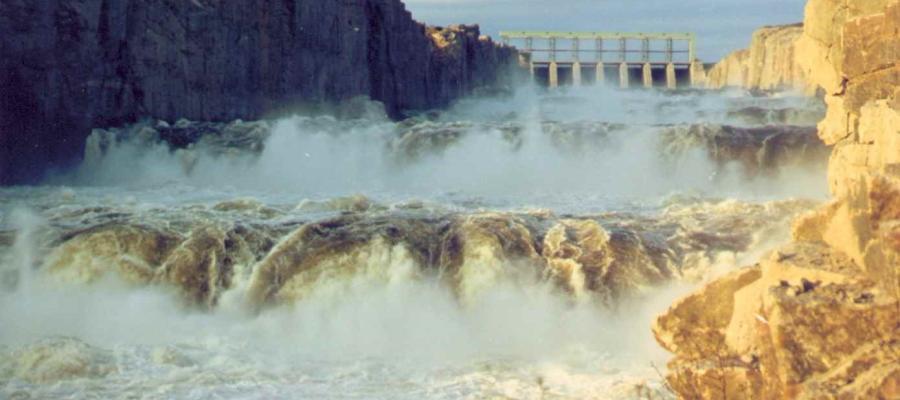 Photograph of water cascading down waterfalls