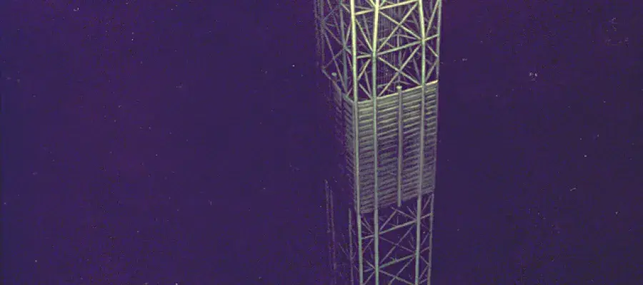 Artistic impression of an oil rig displaying structure above and below water