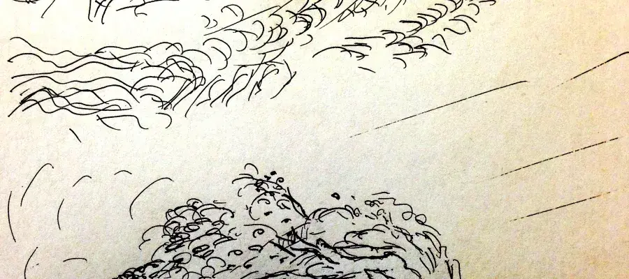 The painting “Uragano con enormi getti d’acqua"  (Storm with huge water gushes) by Leonardo da Vinci