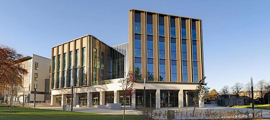 Nucleus Building, King's Buildings Campus, University of Edinburgh, sunchine and blue skies