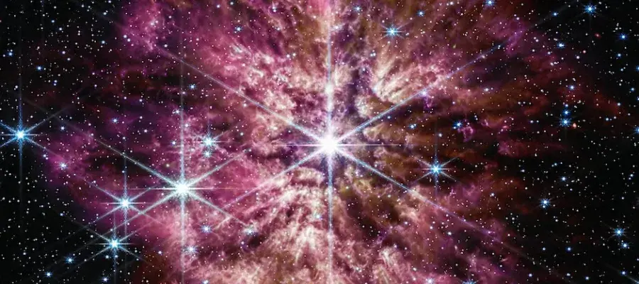 an image of space with galaxies, stars and light