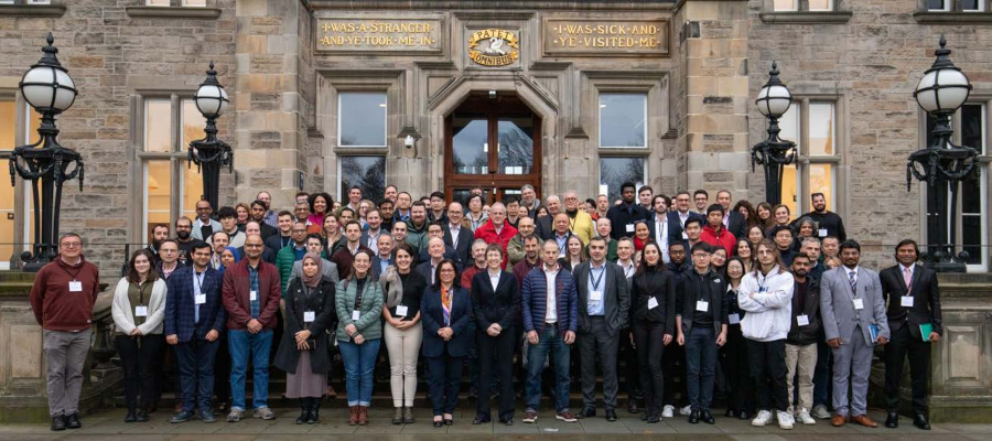 CEF academics and students gathered on the steps of the Edinburgh Future Institute