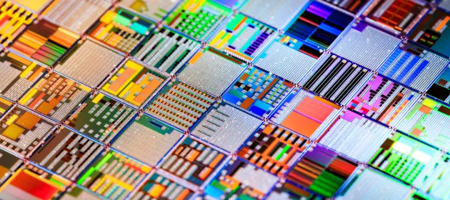 AI hardware multicoloured shiny circuit board network