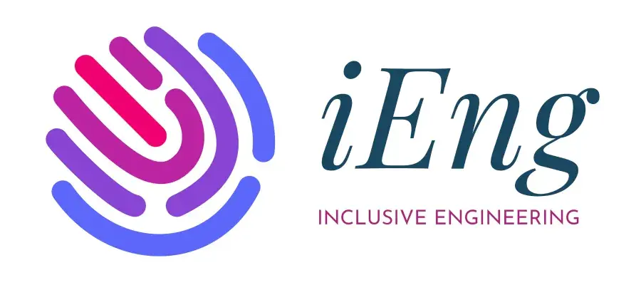 Inclusive engineering ieng logo with colourful fingerprint