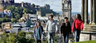 engineering masters students walking up calton hill in edinburgh