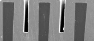 Electroplated Permalloy on an SU-8 mould fabricated at the SMC. This technology is required for the integration of magnetic components on CMOS