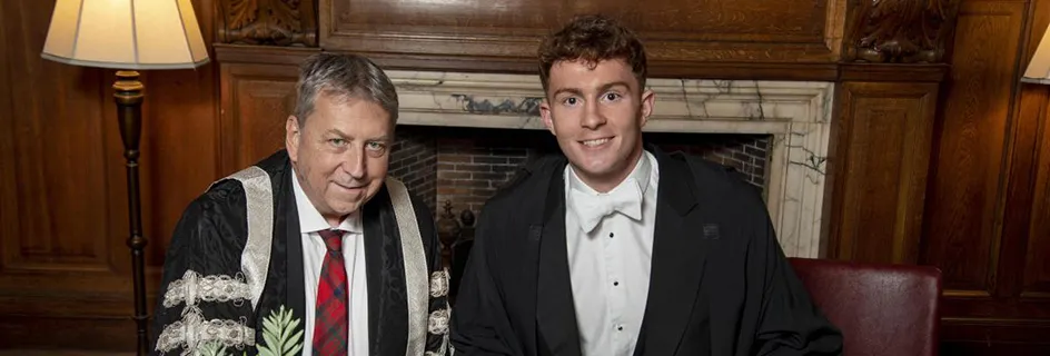 L-R Principal Professor Peter Mathieson and Archie Goodburn || Principal’s Medal awarded to elite swimmer Chemical Engineering student