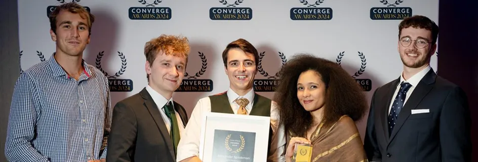 Left to right : Solomon White (Seasat), Bas Schalkwijk (SolarSub), Alexander Speakman (E.V.A. Biosystems), Jawahir al-Mauly from the School of Biological Sciences (Ujamma Spice), James Taylor (SolarSub). || Edinburgh innovators secure top prizes at Scotland's Converge awards