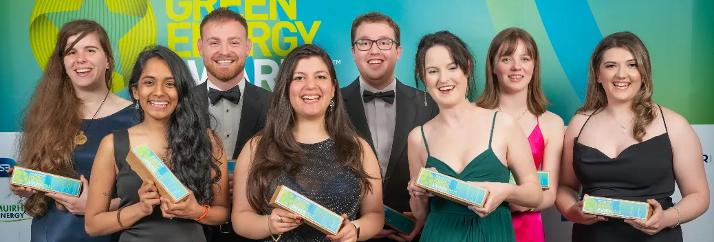 Dr Desen Kirli (front row, centre) pictured with other winners at the Scottish Renewables Young Professionals Green Energy Awards 2023 in Glasgow || Dr Desen Kirli wins prestigious green energy award