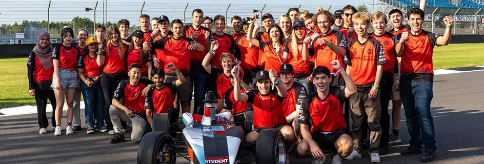 Edinburgh University Formula Student team celebrating their success || Formula Student team race to victory at Silverstone