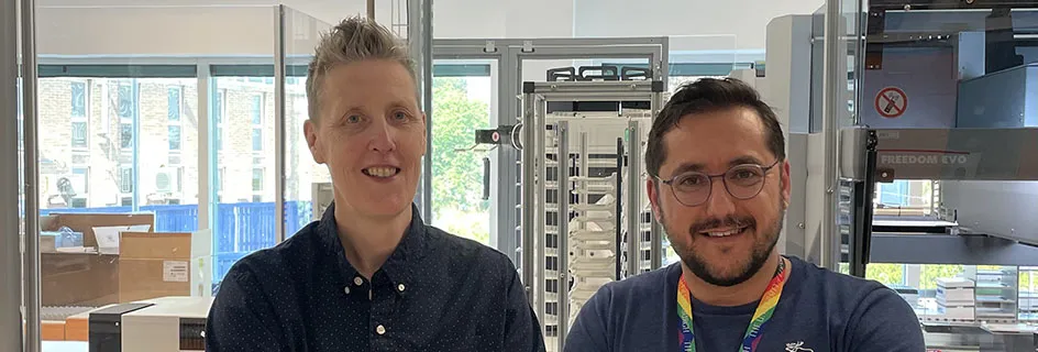 From left to right: Professor Susan Rosser and Dr Giovanni Stracquadanio || Funding boost for scientists using AI to identify treatments for rare diseases