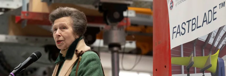 Her Royal Highness, The Princess Royal, at the University of Edinburgh’s FastBlade facility, presenting a talk || Royal visit marks bid to develop world's largest tidal turbine blades