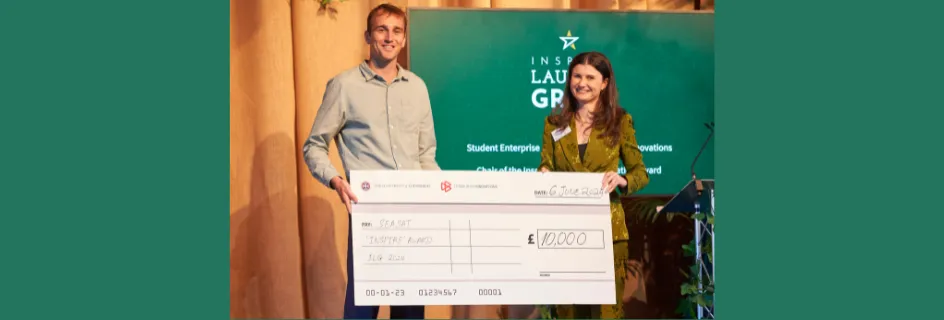 Solomon White accepting his award || Inspire Launch Grow award win for student Solomon White 