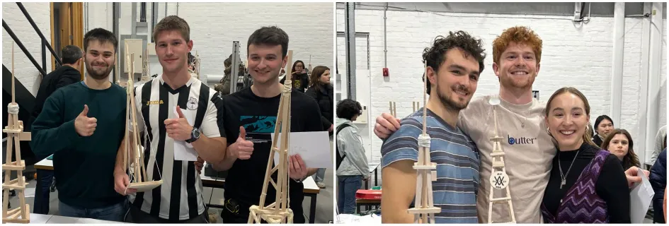 Winning team (left): Edward Shapcott, Miguel Ángel Puente Hervella, and Peter McHattie and third place team: Gareth Buhl, Alasdair Hannay and Alex Linkleter || Students win top prizes at national model building competition
