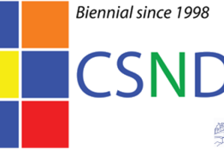 CSNDSP 2026 symposium colour square pattern logo with text "Biennial since 1998, CSNDSP, 2026 Edinburgh"