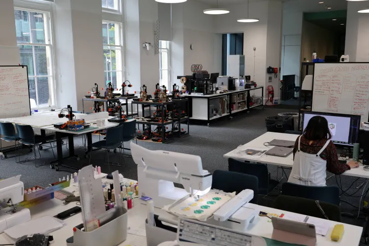 A table with sewing equipment