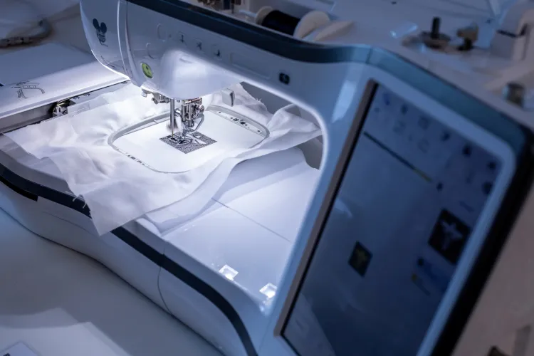 Close up photo of a digital embroidery machine embroidering an insect