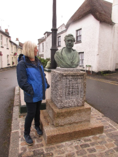 George Parker Bidder Memorial Moretonhampstead, with Gill Borthwick standing beside