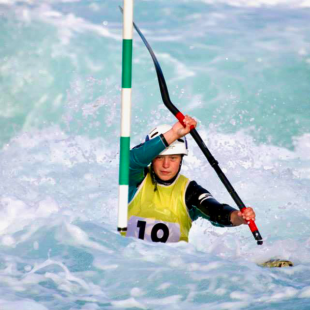 Helen Rogers competing in the GB team trials for her sport, canoe slalom