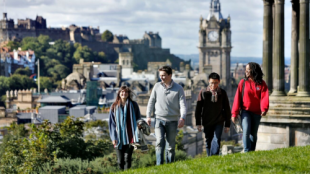 Engineering students walking on Calton Hill, Edinburgh