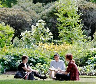 Engineering students sitting in a park in Edinburgh enjoying the sunshine