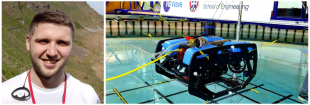 PhD student Kyle Walker (left) won the award to carry out further research on remotely operated underwater vehicles like that shown (right). Image credit: Dr Aristides Kiprakis & the ORCA Hub project)