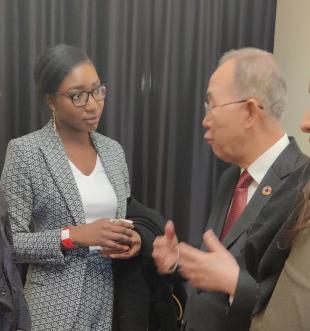 Maty speaking to former UN Secretary-General, Ban Ki-Moon
