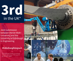Image of Fastblade testing facility, the Robotarium and a a statement informing that the ERPE came 3rd in the UK for the breadth and scale of their research