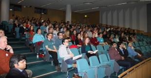 Students, academics and guests within a lecture hall during the Celebrate Chemical Engineering event
